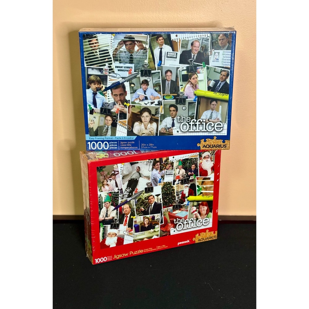 NEW 2 The Office Jigsaw Puzzles 1000 Piece Christmas Collage Factory Sealed Lot